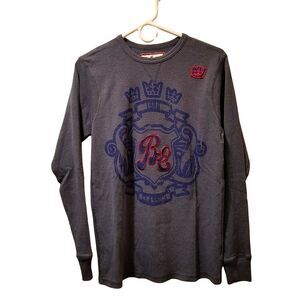 Bum Equipment Thermal Shirt Men's Medium Gray Blue Red Vintage Wash Long Sleeve